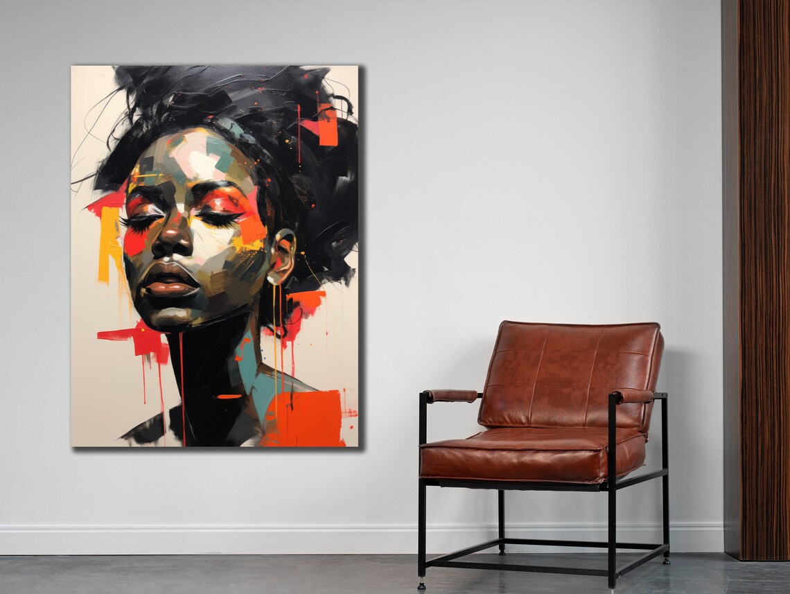 Abstract Woman Portrait Red Black Closed Eyes Expressive Modern Wall Print - Image 2