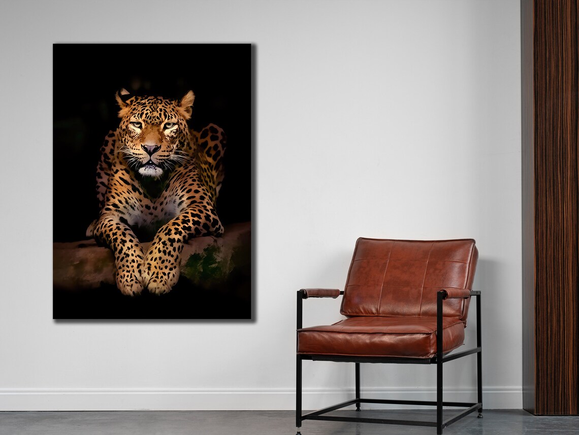 Leopard Portrait Dark Background Realistic Big Cat Wildlife Wall Art Print - Image 3