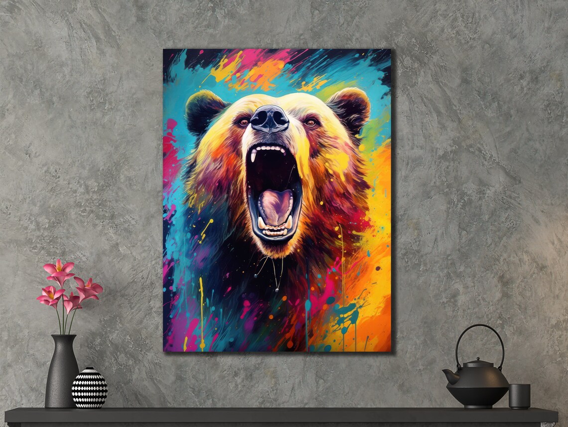 Roaring Grizzly Bear Neon Color Splash Fierce Wildlife Art Poster - Image 3