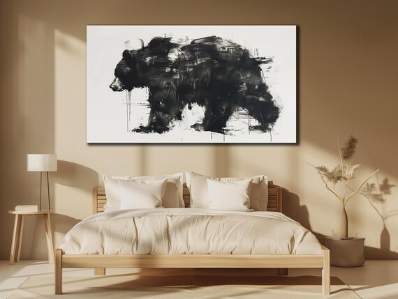 Black Bear Walking Monochrome Abstract Brushstroke Wildlife Wall Poster