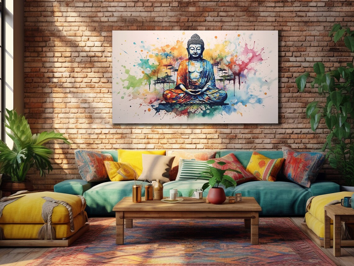 Meditating Buddha Watercolor Splash Zen Spiritual Wall Art Poster - Image 2