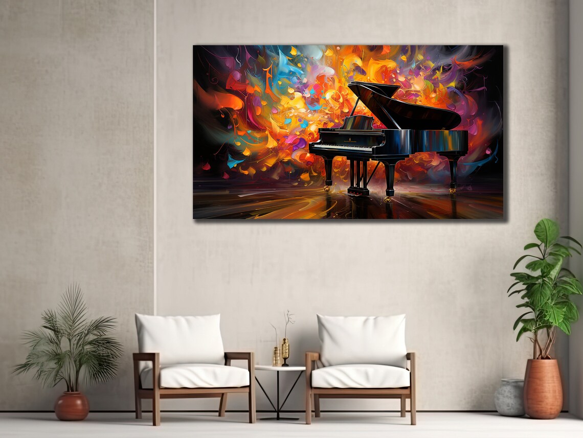Grand Piano Colorful Abstract Burst Vivid Oil Painting Music Wall Art - Image 2