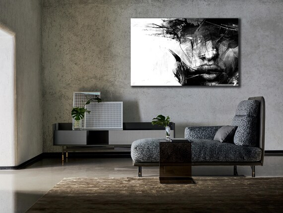 Abstract Black White Woman Face Ink Sketch Minimalist Wall Art Print