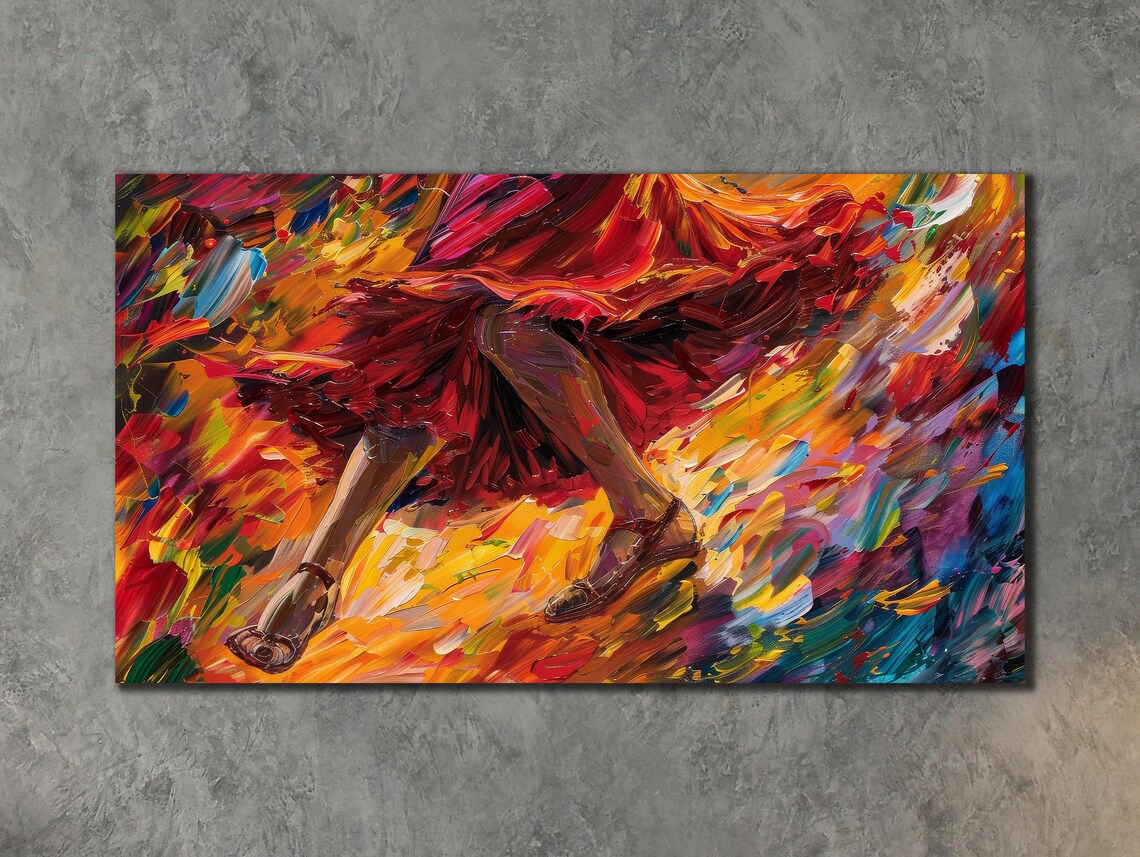 Fiery Flamenco Dancer Colorful Impasto Swirling Skirt Dance Art Poster - Image 3