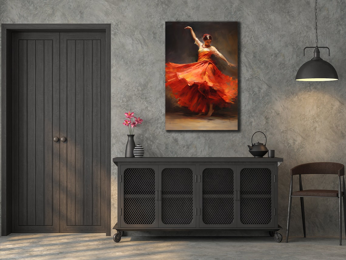 Flamenco Dancer with Swirling Red Skirt Spanish Dance Poster - Image 3