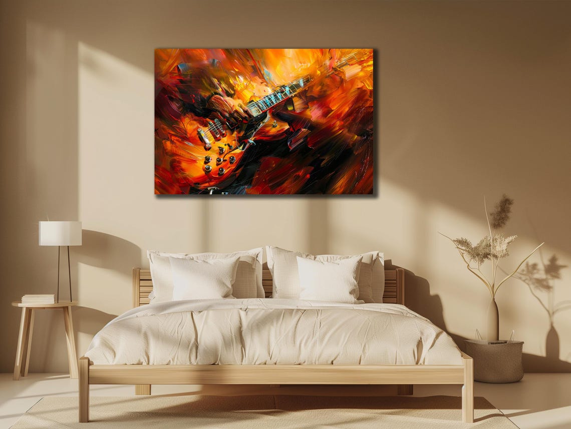 Electric Guitar Player Fiery Orange Red Abstract Music Art Poster - Image 3
