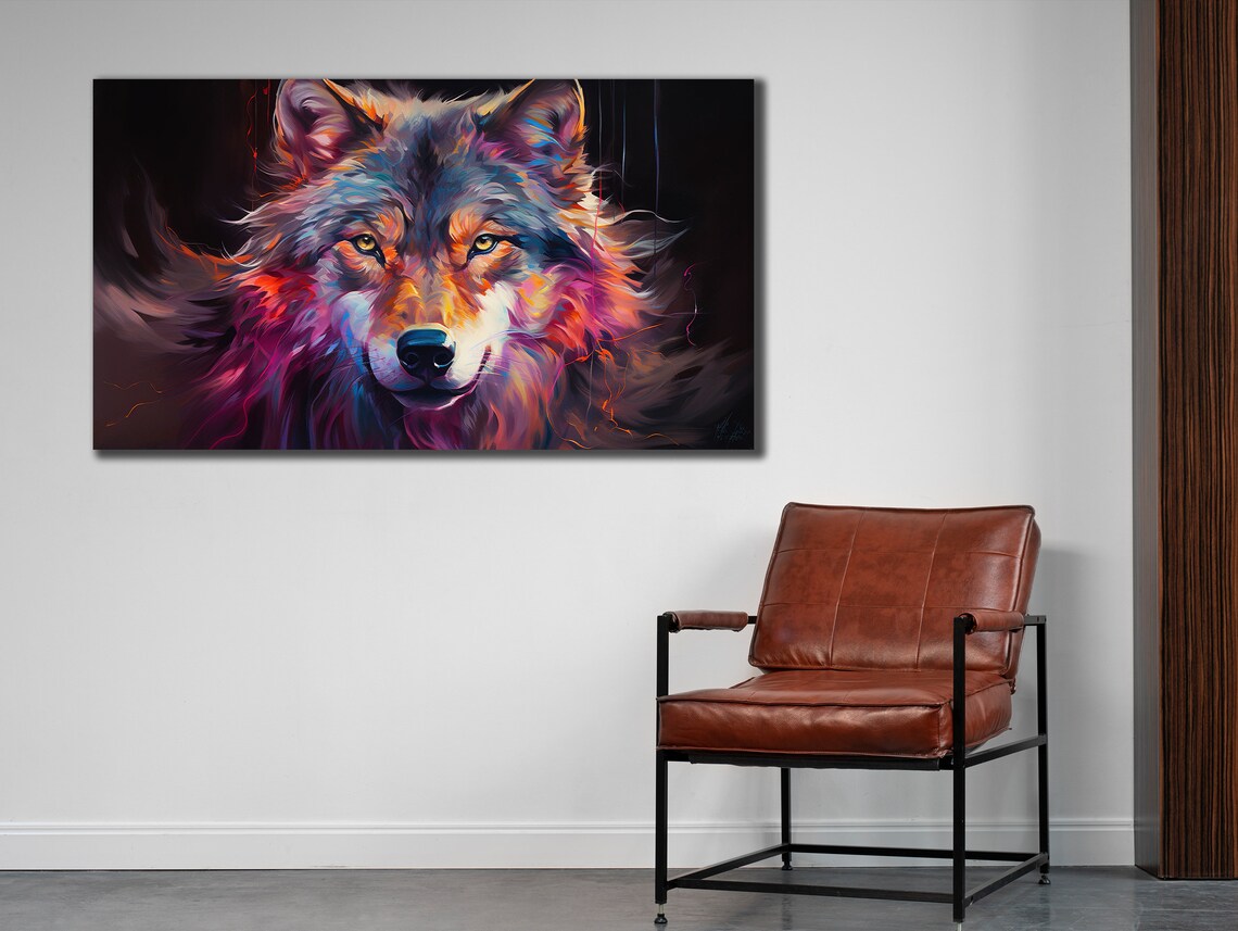 Colorful Wolf Portrait Abstract Painting Wild Animal Wall Art Poster - Image 2