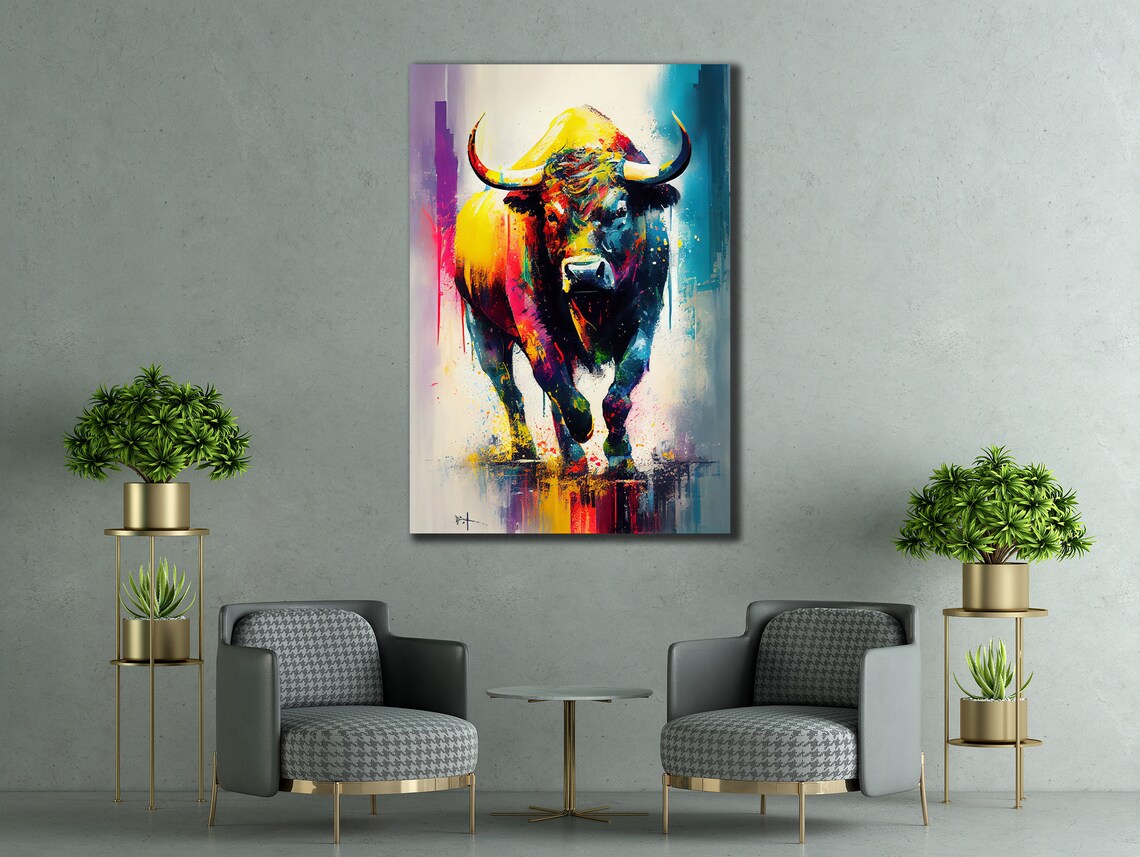 Charging Bull Colorful Abstract Matador Strength Wall Art Print