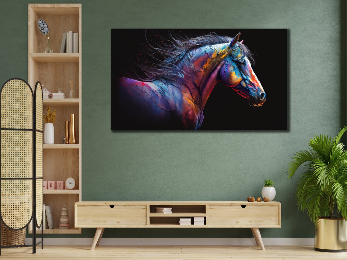 Colorful Horse Head Profile with Flowing Mane Painting Poster - Image 2