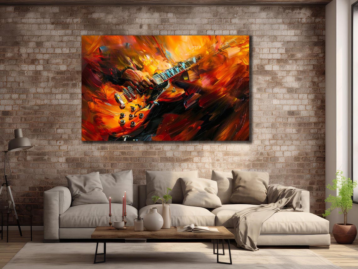 Electric Guitar Player Fiery Orange Red Abstract Music Art Poster - Image 2