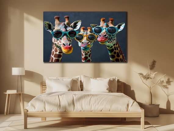 Three Giraffes Wearing Colorful Sunglasses Funny Safari Animal Wall Art Poster