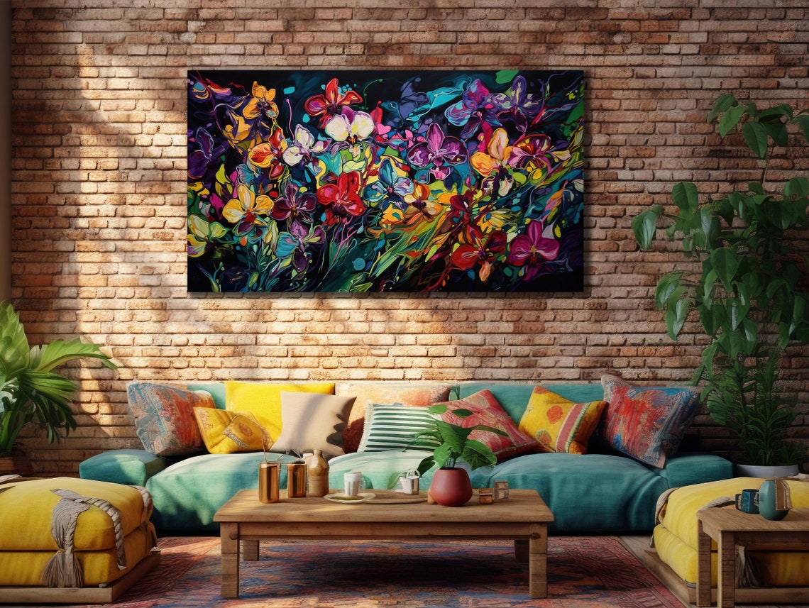 Wild Colorful Orchid Flowers Black Background Abstract Floral Poster - Image 3