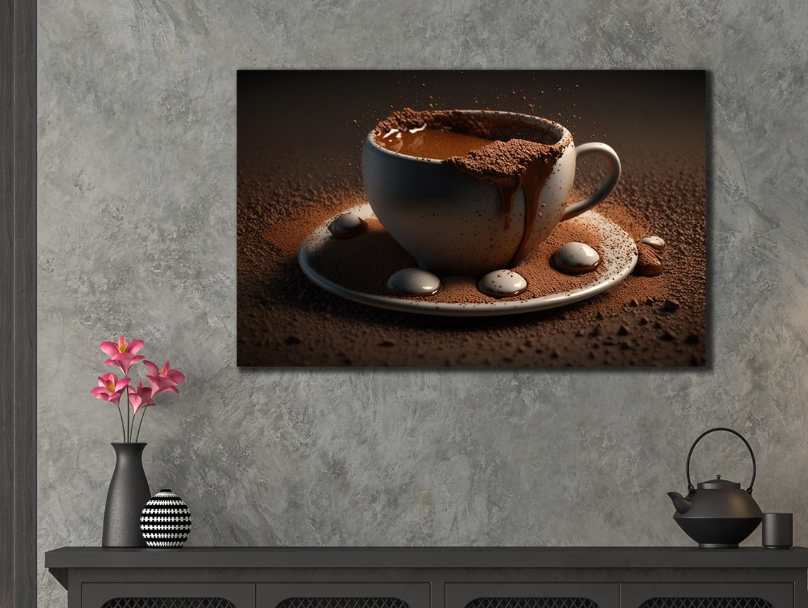 Coffee Cup Chocolate Splash Dark Brown Kitchen Decor Wall Art Poster - Image 3