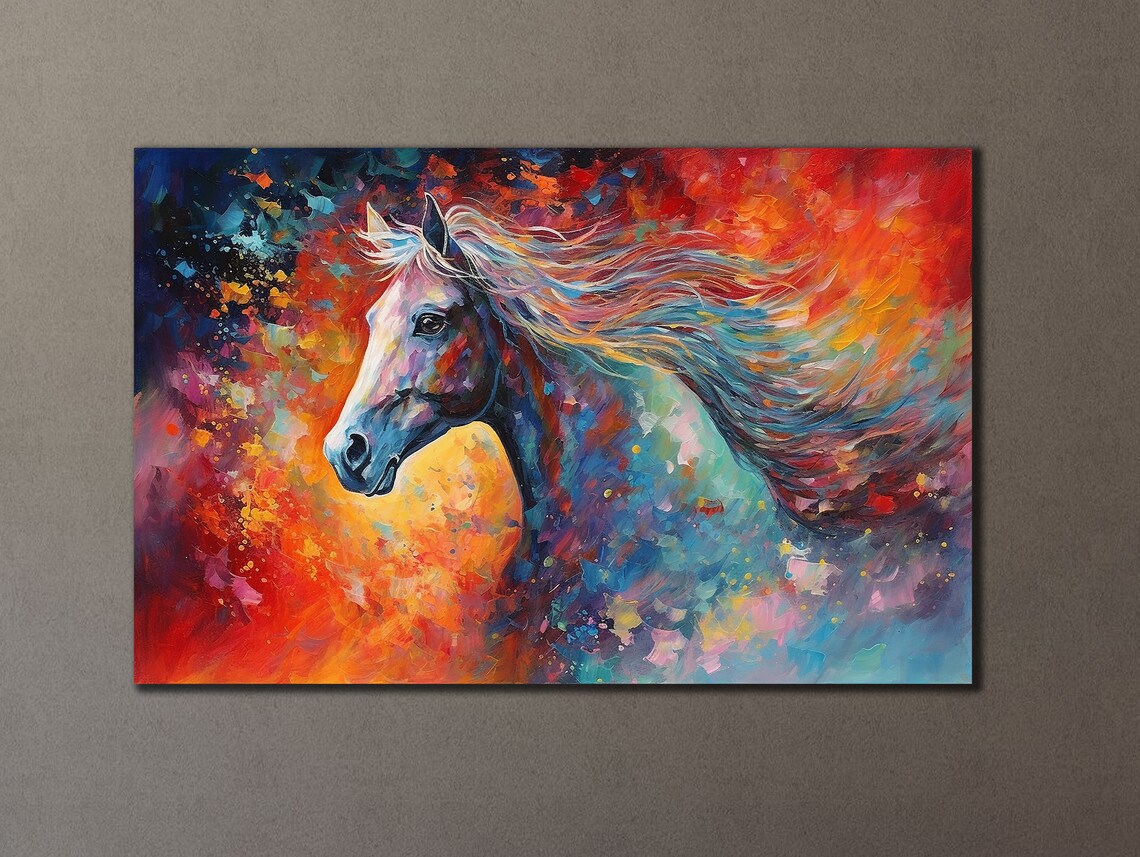 Colorful Horse Head Fiery Red Orange Abstract Oil Painting Art Poster - Image 3