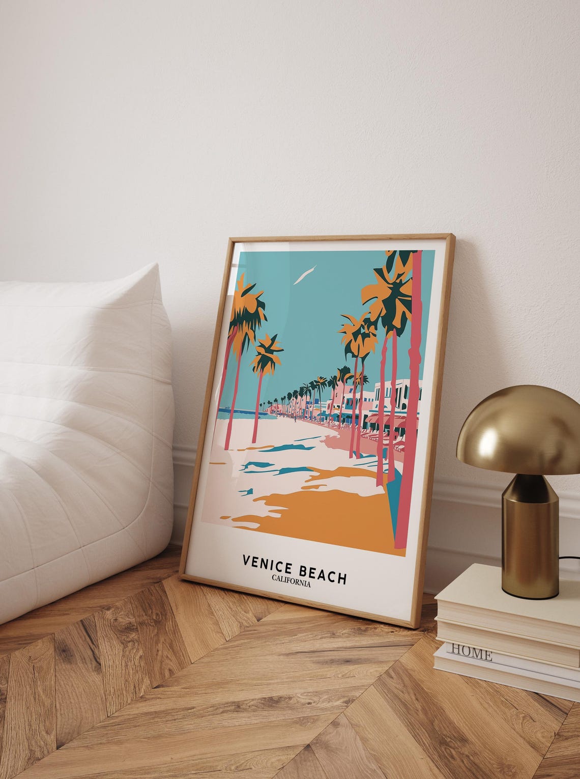Venice Beach California Palm Trees Colorful Minimalist Travel Poster