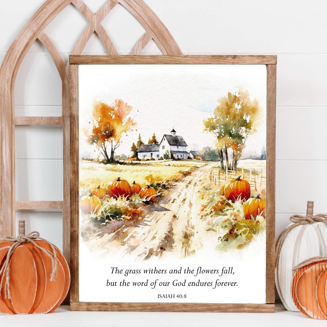 The Grass Withers Isaiah 40:8 Autumn Farm Scripture Wall Poster - Image 2