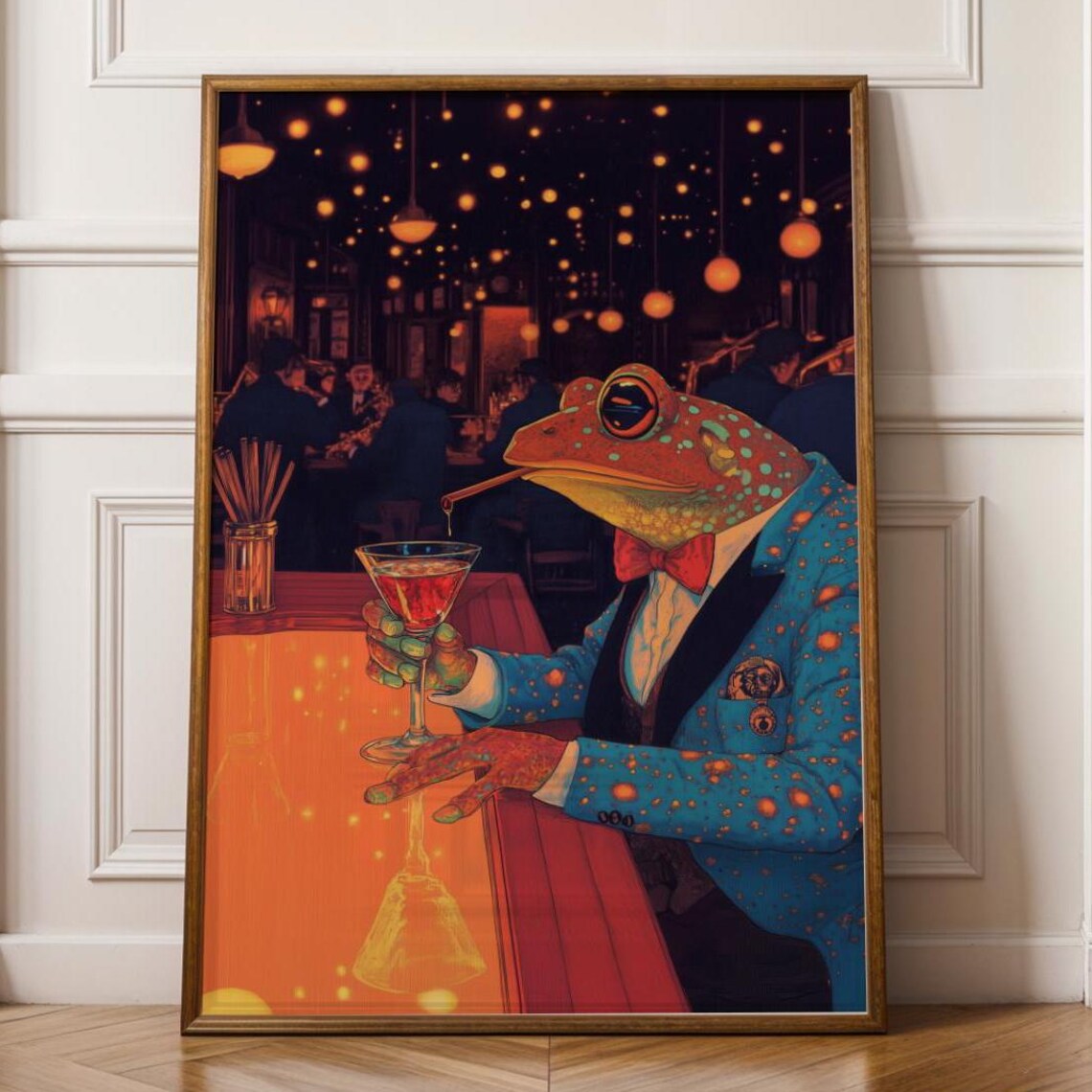 Frog In A Bar Art Print, Funky Animal Illustration