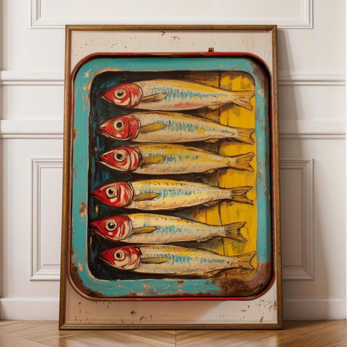 Vintage Sardine Tin Kitchen Art Print, Retro Decor