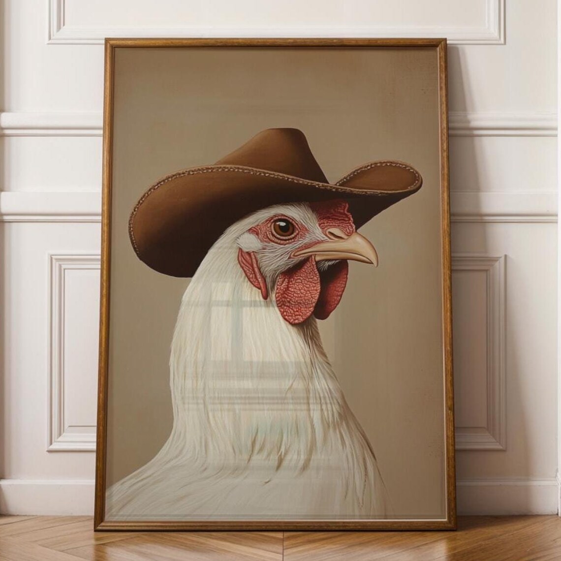 Funny Chicken With Cowboy Hat Rustic Rooster Art Print