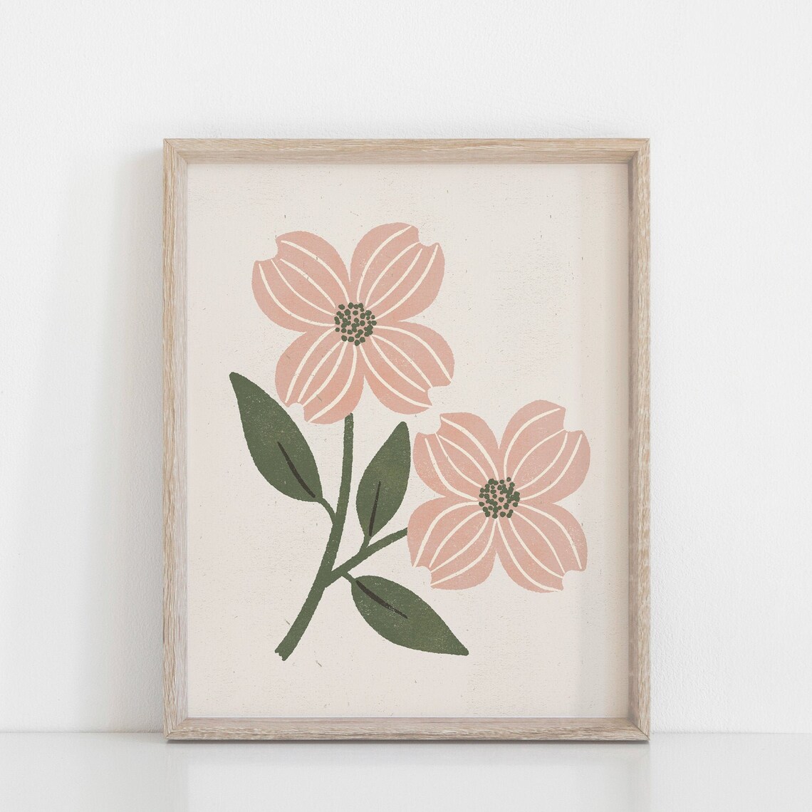 Dogwood Flower Art Print, Pink Cream Botanical Decor