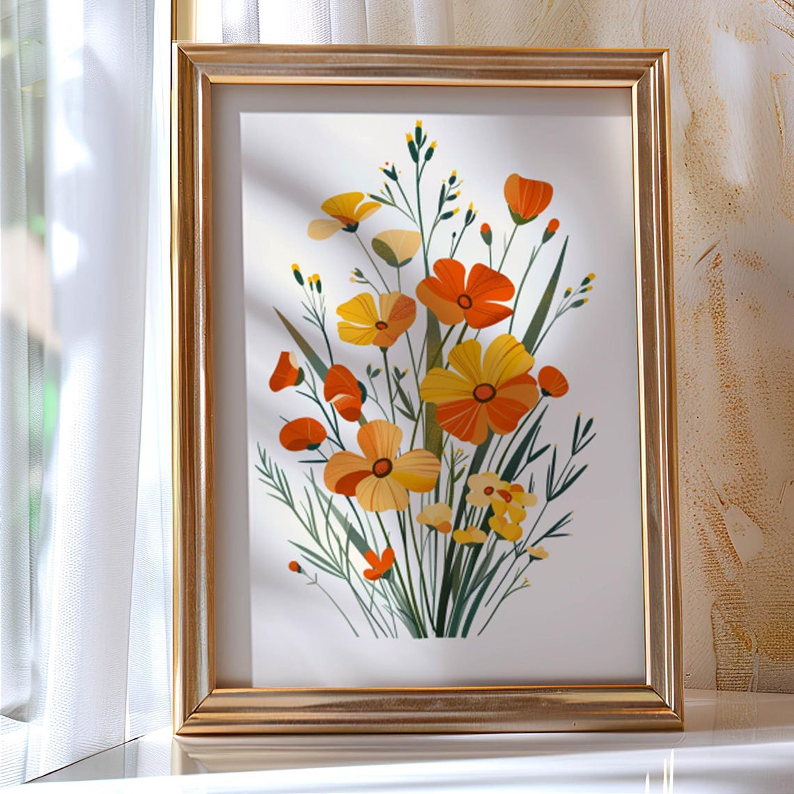 Orange Poppy Wildflower Bouquet Modern Botanical Illustration Poster - Image 6