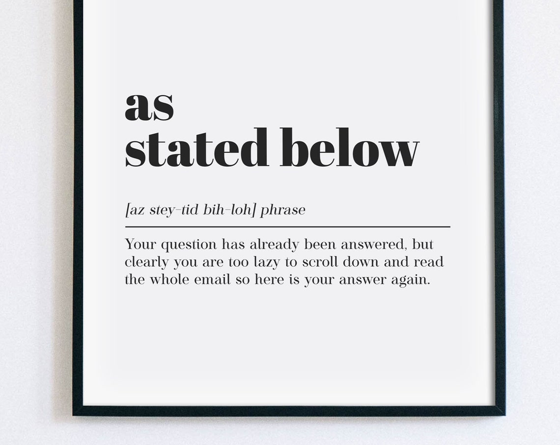 As Stated Below Funny Email Office Dictionary Definition Poster