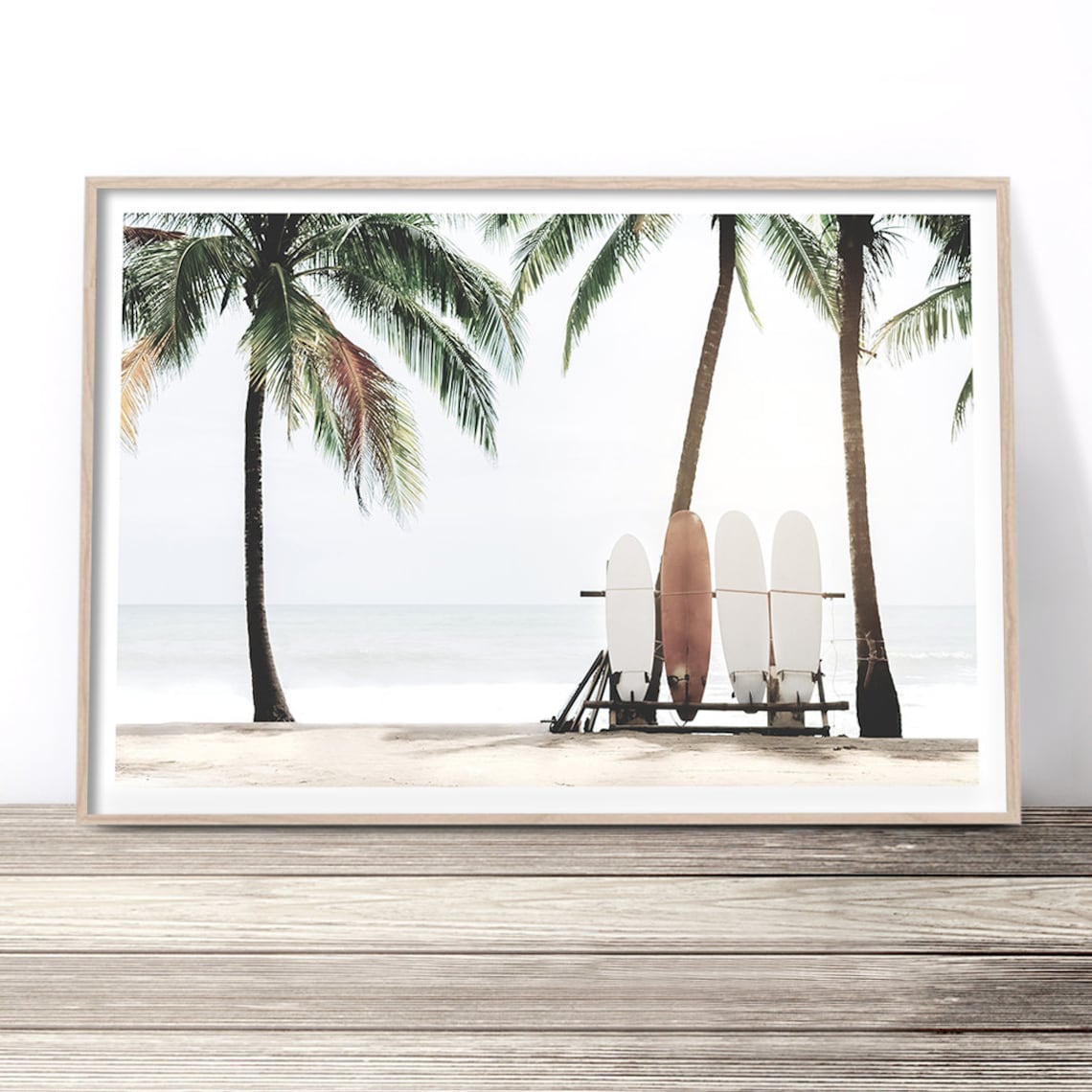 Surf Print, Tropical Beach Ocean Surfboard Poster