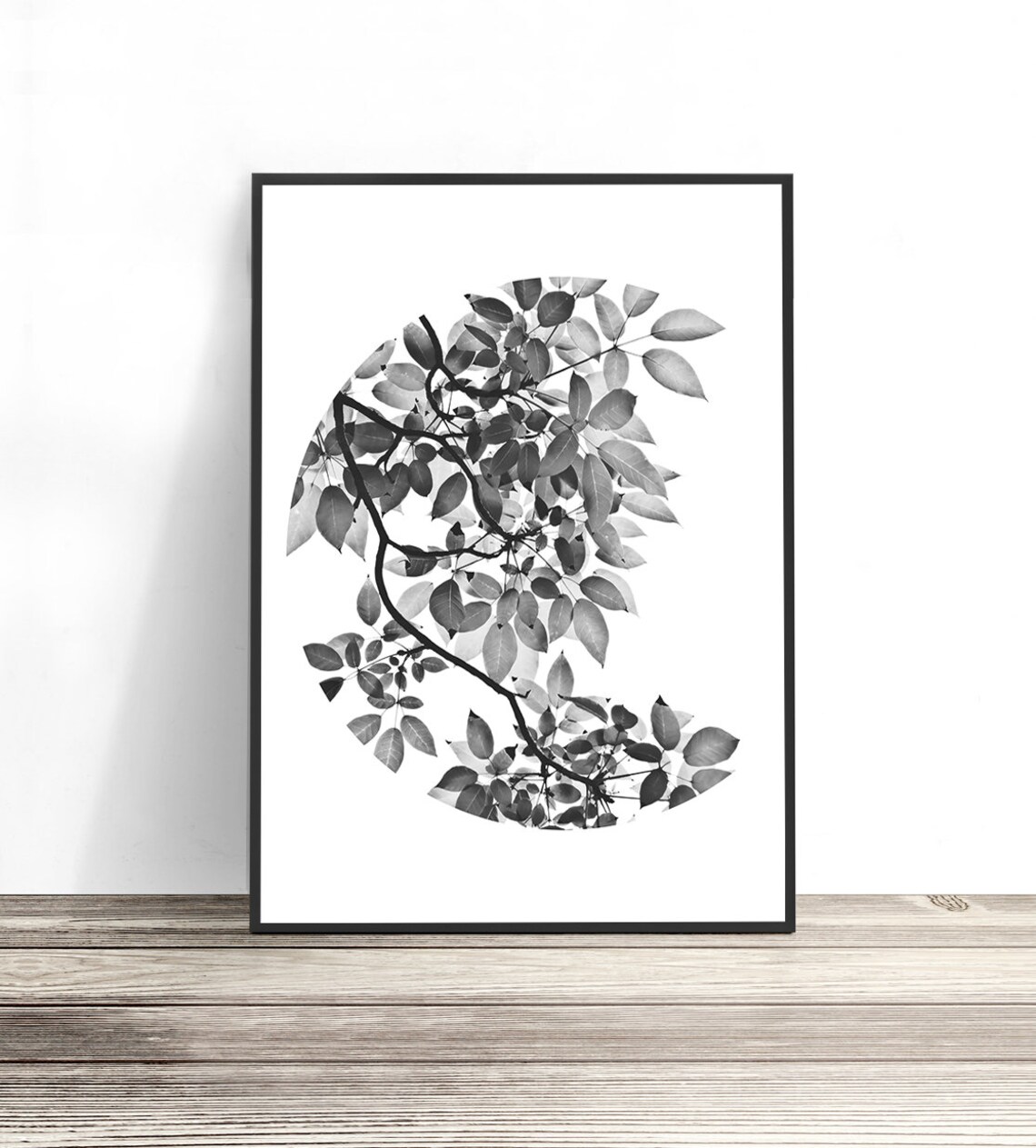 Black And White Leaf Botanical Art Print, Modern