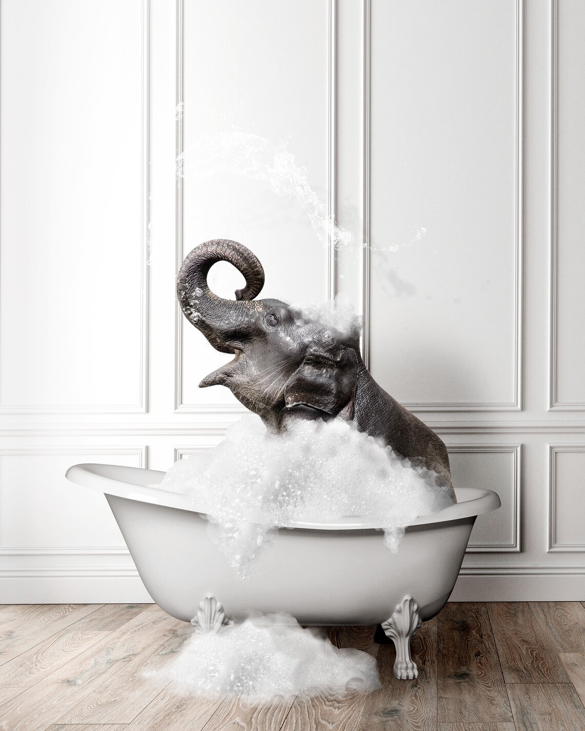 Adorable Elephant in Tub Art Print, Bathroom Art - Image 2