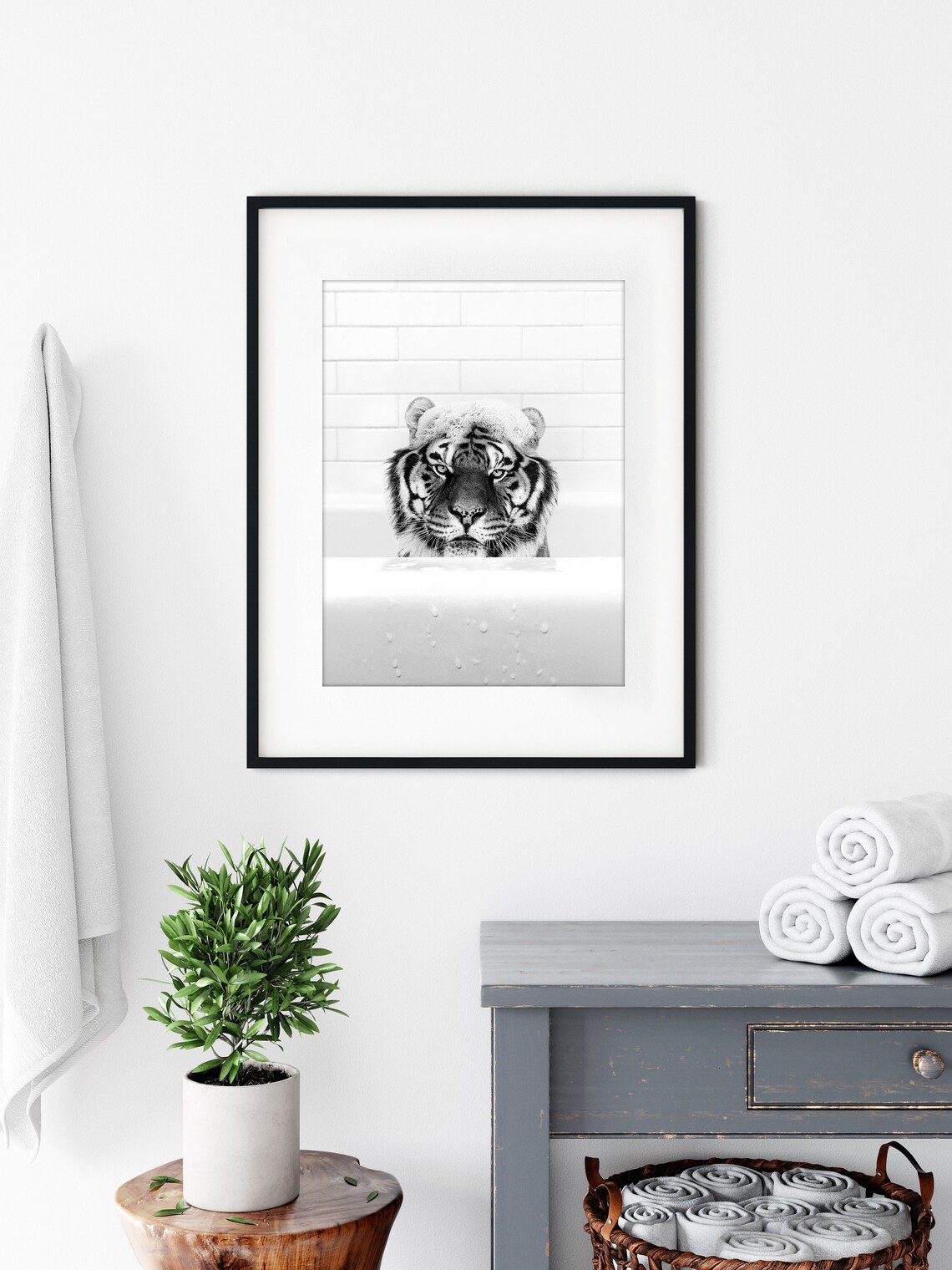 Tiger in Tub Bathroom Animal Wall Art Print