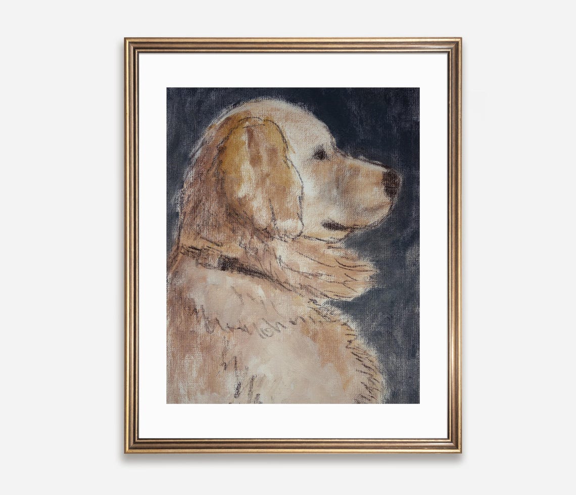 Golden Retriever Profile Portrait Painting Poster Noble Dog Artwork
