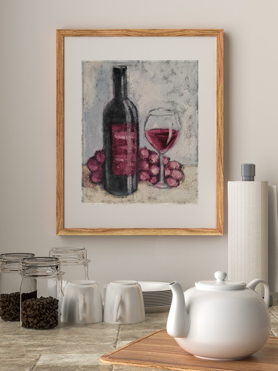 Classic Red Wine Bottle and Glass Still Life Kitchen Decor Poster - Image 3