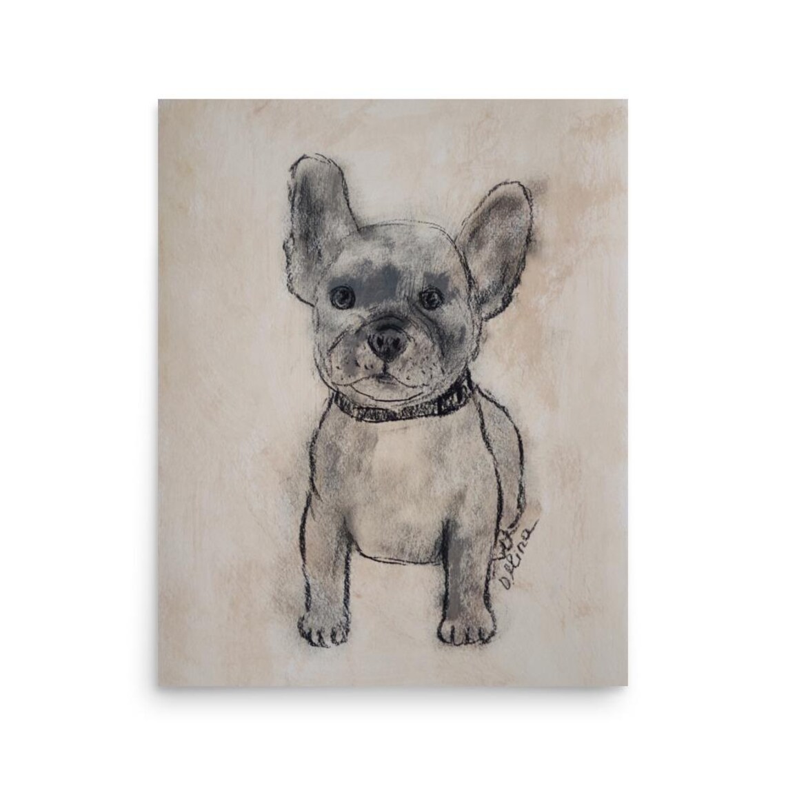 French Bulldog Puppy Charcoal Sketch Dog Lover Gift Wall Poster - Image 3