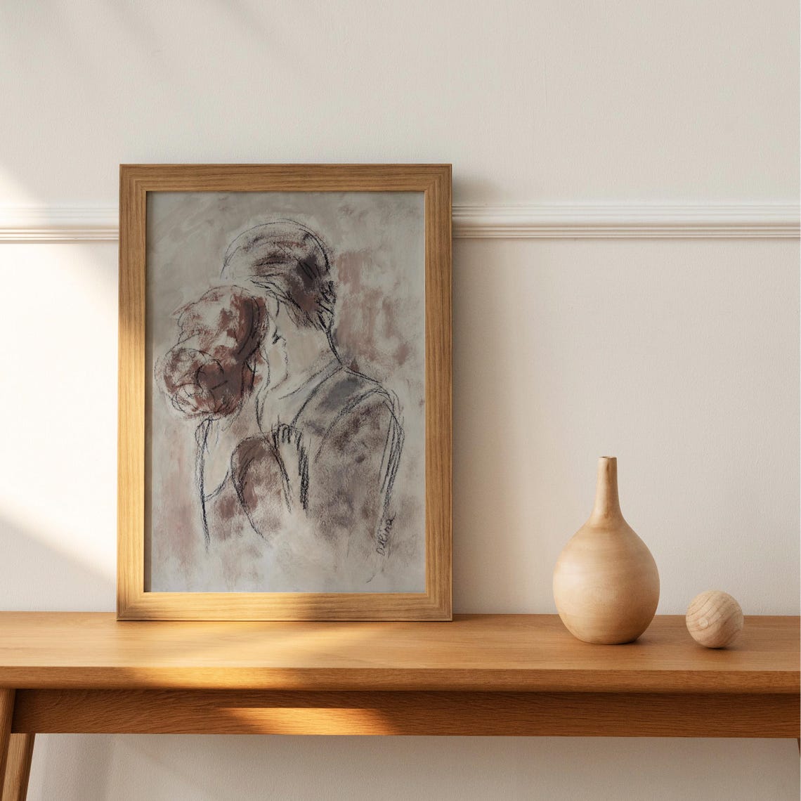 Couple Art Print Romantic Couple Portrait Poster In Neutral Colours Unframed - Image 2