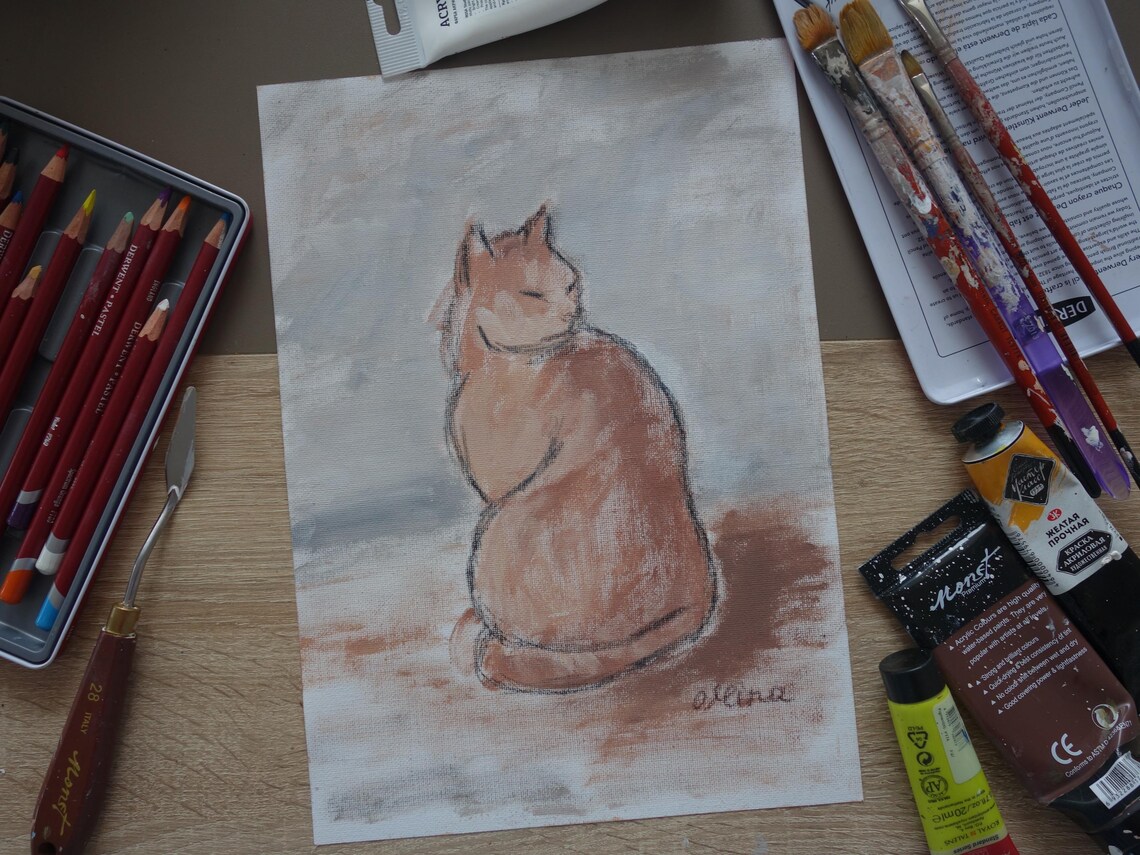 Ginger Cat Sitting With Its Back to Us Cozy Warm Cat Art Poster - Image 3