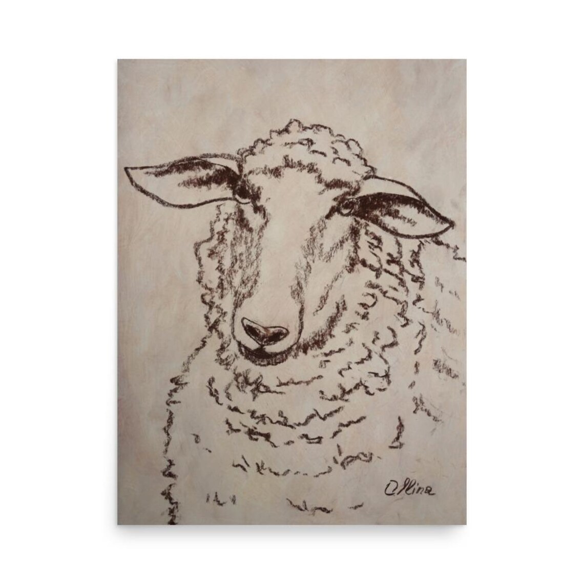 Sheep Portrait Ink Sketch Poster Gentle Farm Animal Artwork Decor - Image 3
