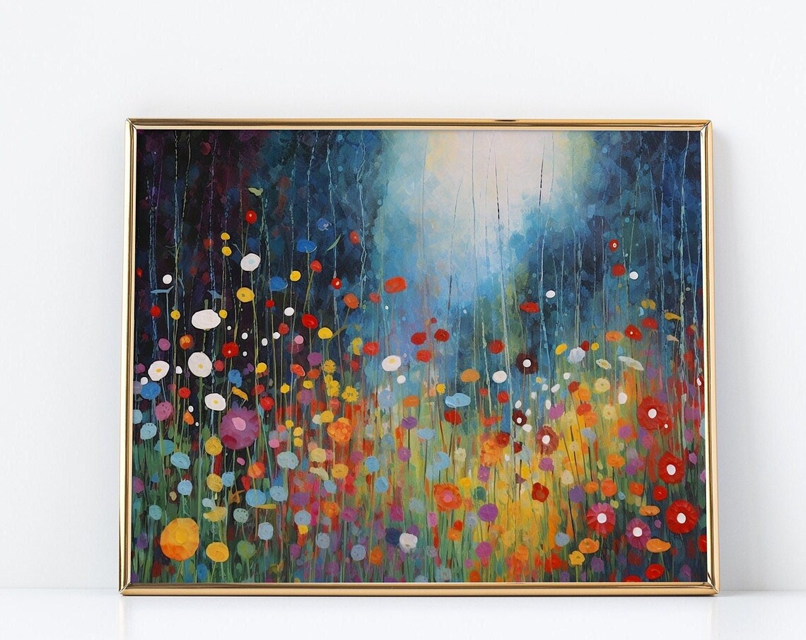 Colorful Abstract Wildflower Field Pointillist Meadow Art Poster