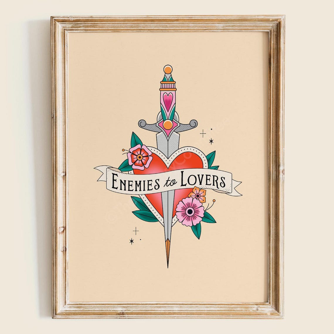 Enemies to Lovers Tattoo Heart Dagger Romance Novel Wall Print