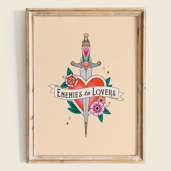 Enemies to Lovers Tattoo Heart Dagger Romance Novel Wall Print