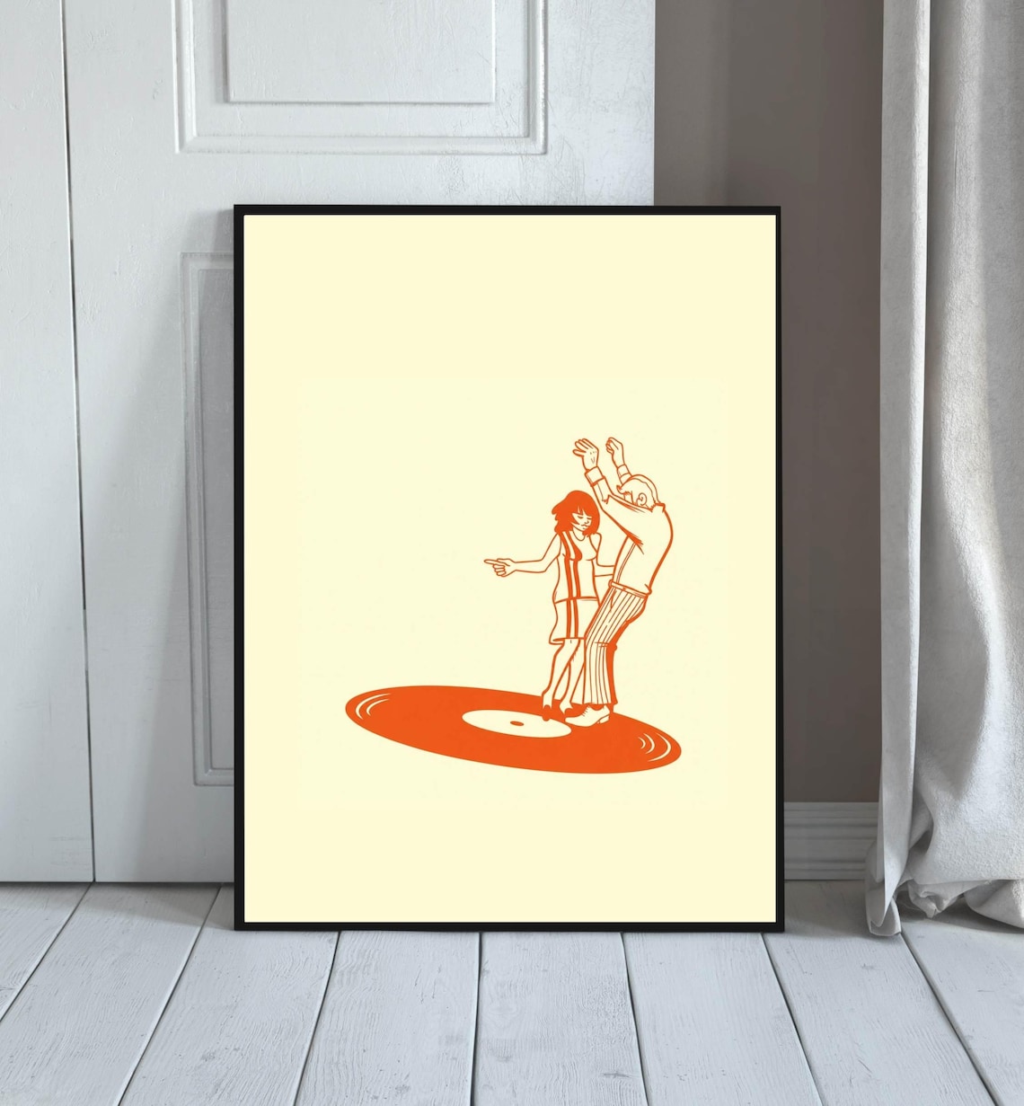 Minimalist Dancing On Vinyl Art Print, Mid-Century