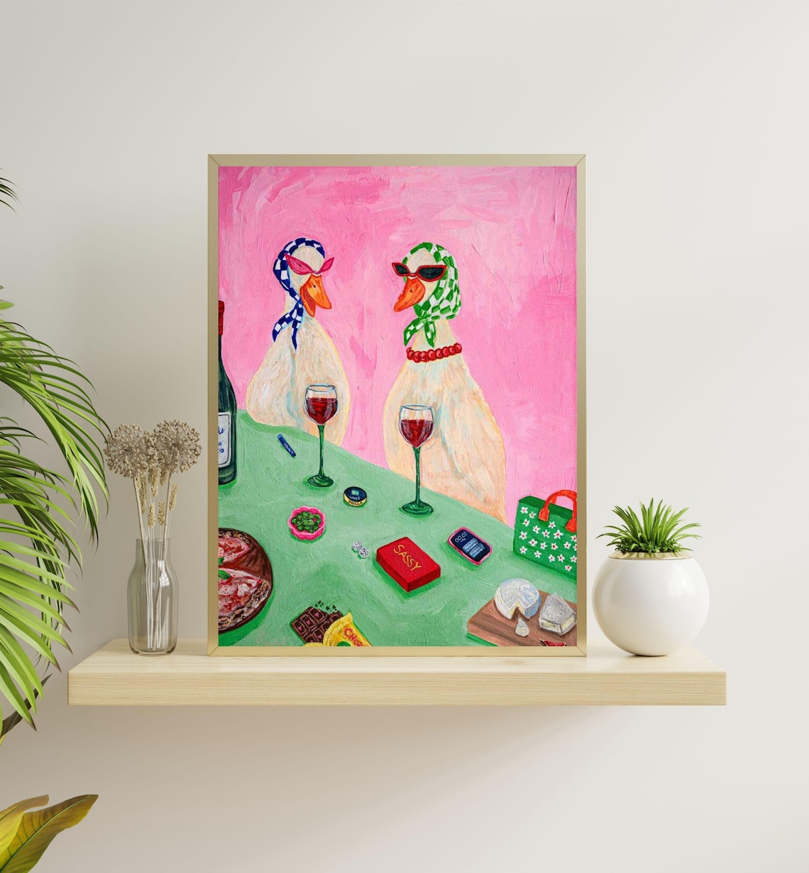 Quirky Goose Wine Poster, Retro Maximalist Decor