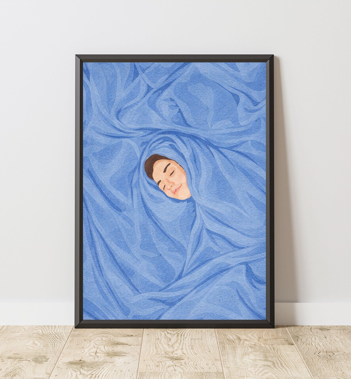 Blue Abstract Woman, Minimalist Feminine Art Print