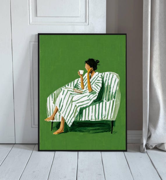 Woman Drinking Coffee, Minimalist Poster Print