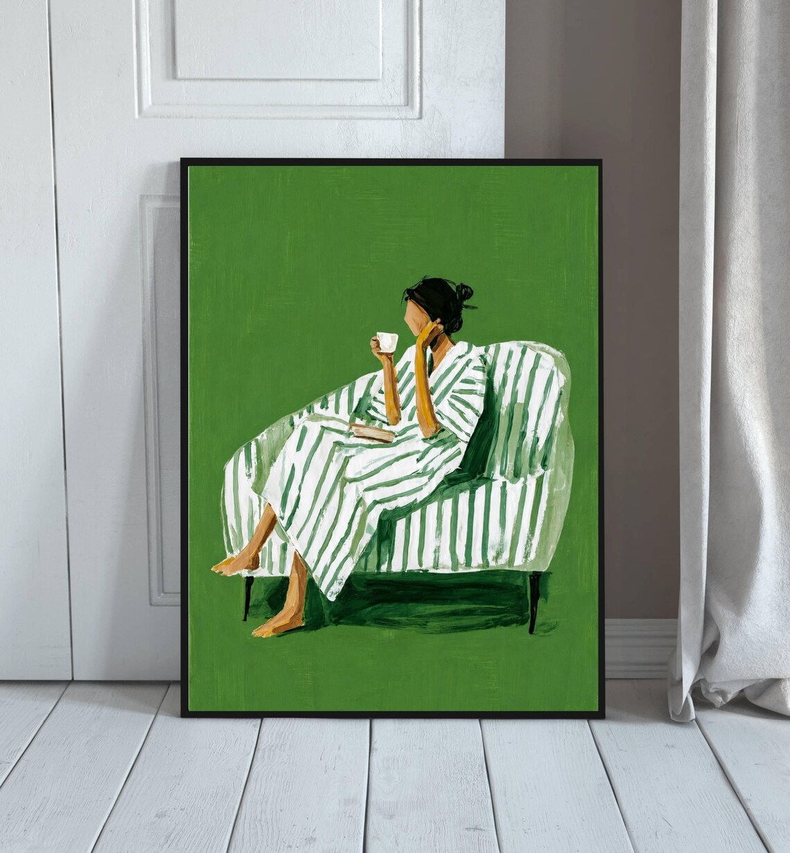 Woman Drinking Coffee, Minimalist Poster Print