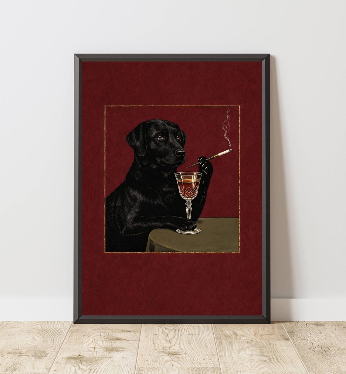 Sophisticated Black Labrador With Wine Glass And Cigarette Poster