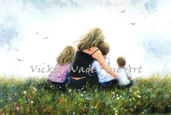 Vickie Wade Mother Hugging Three Children Art Print