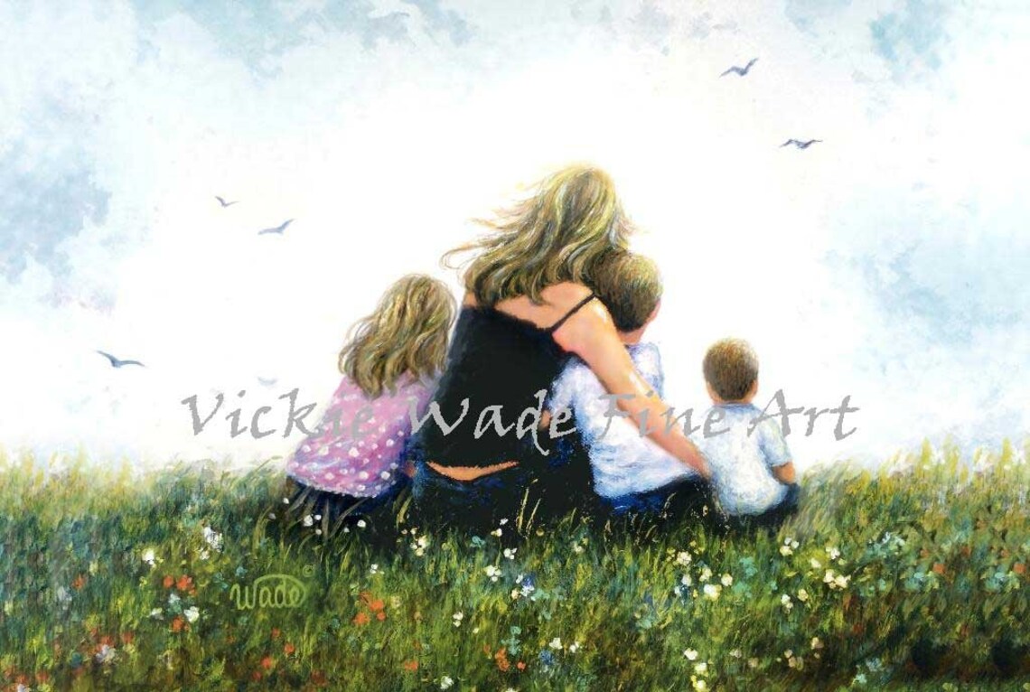 Vickie Wade Mother Hugging Three Children Art Print