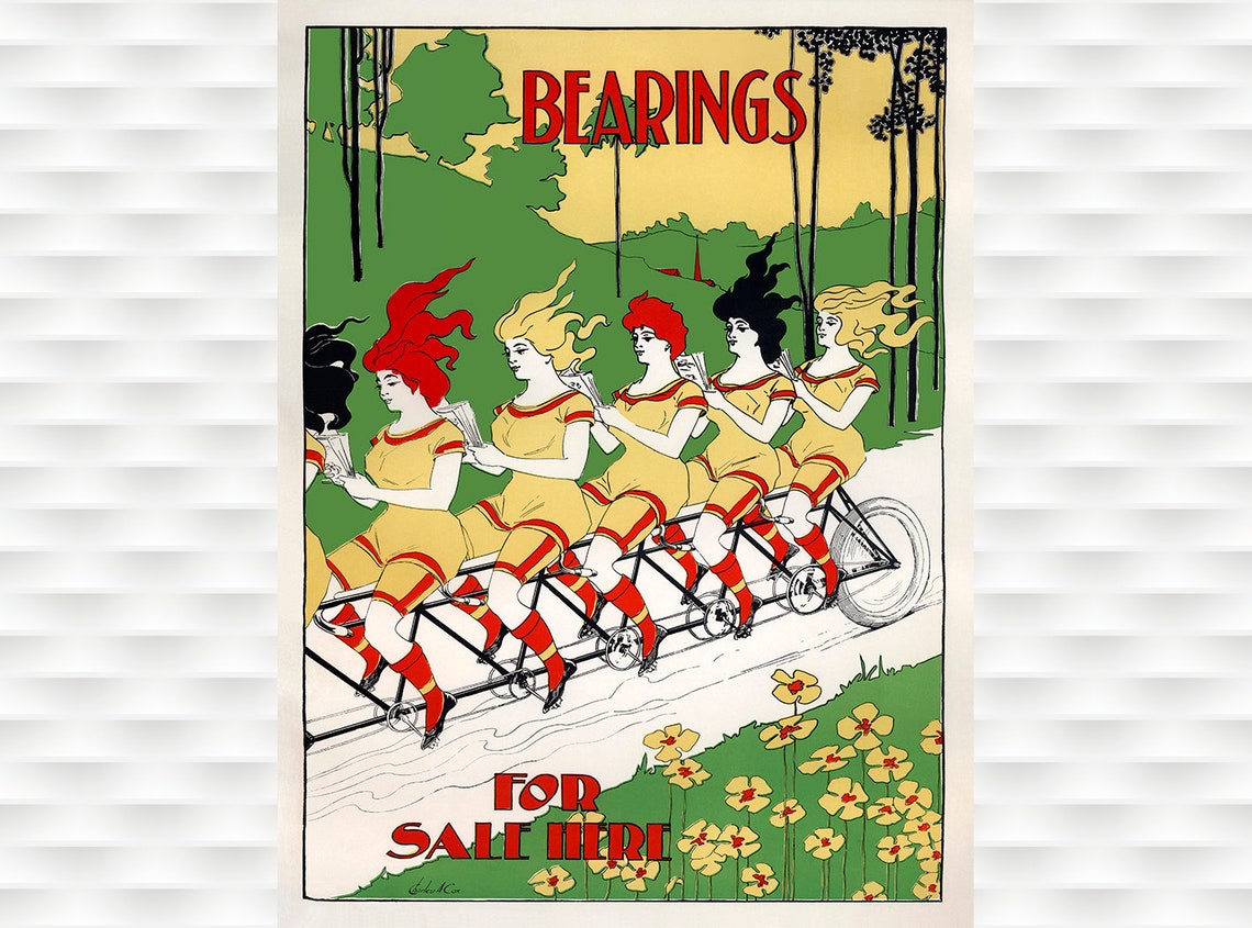 Bearings For Sale Here Women Tandem Bicycle Classic Vintage Poster