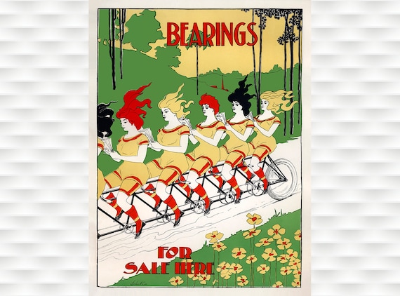 Bearings For Sale Here Women Tandem Bicycle Classic Vintage Poster