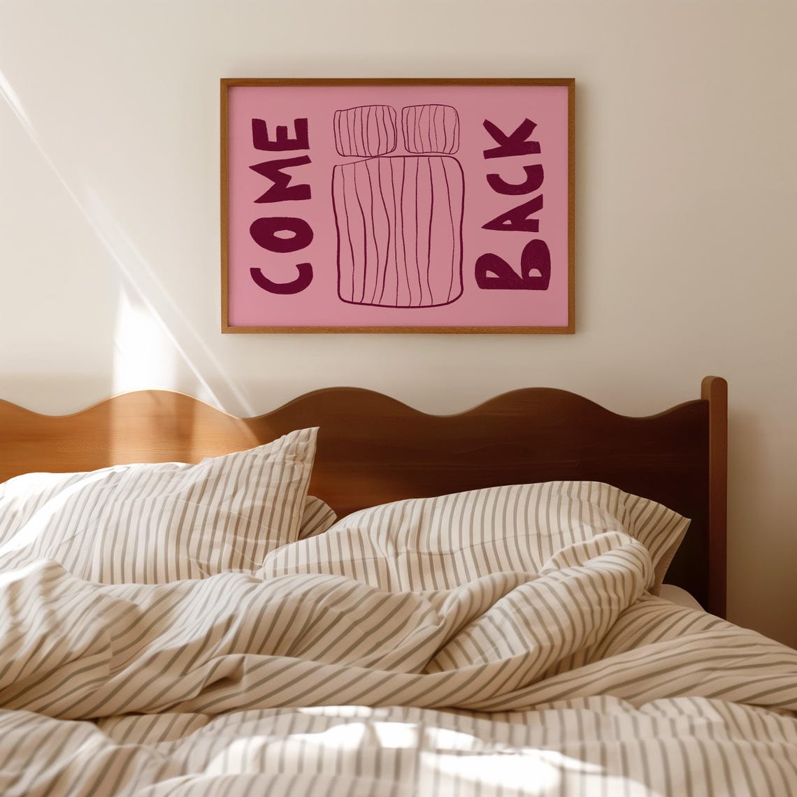 Come Back to Bed Pink Horizontal Romantic Bedroom Sketch Poster - Image 3